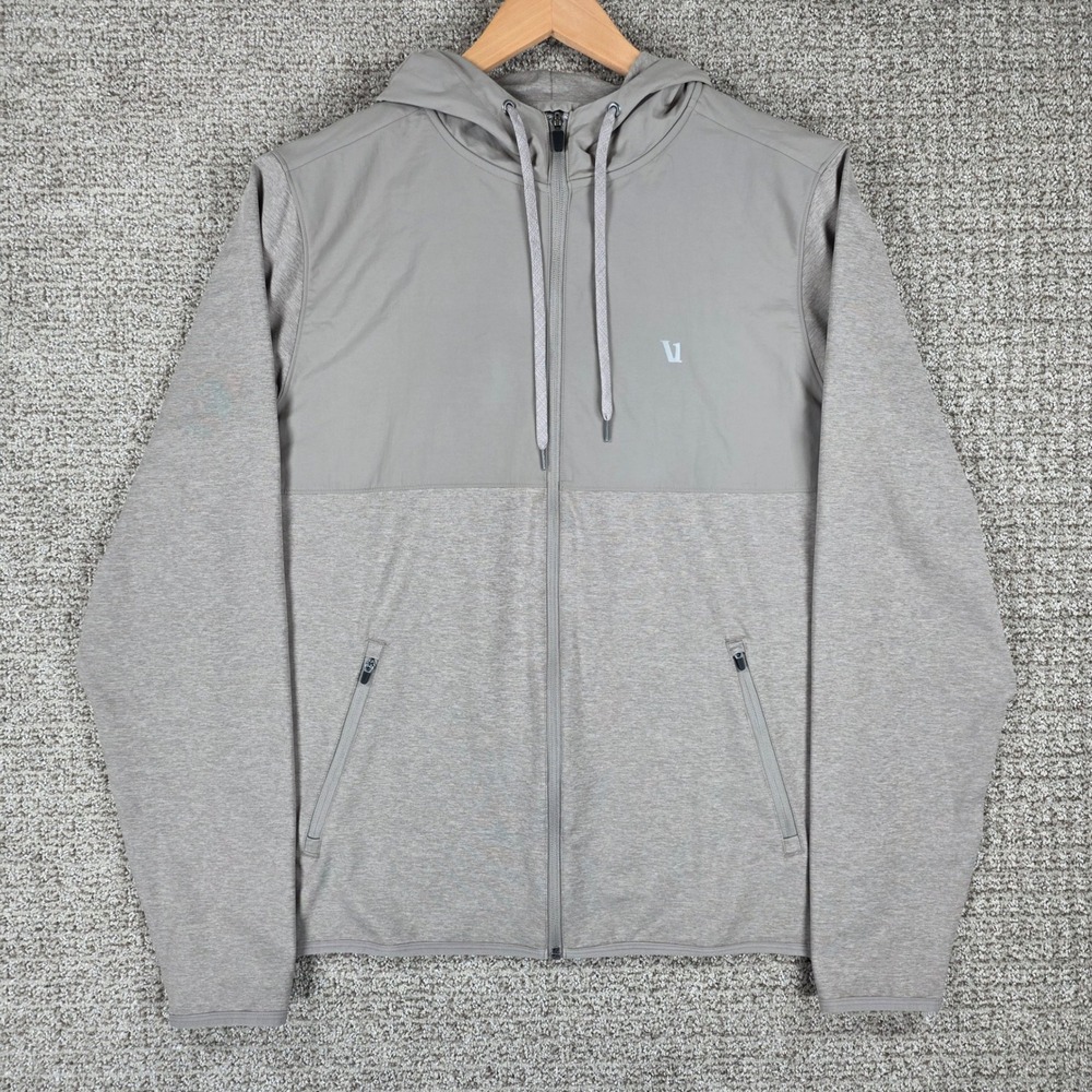 Vuori Mens V215 Sunday Element Jacket Performance Full Zip Hooded Tan Large